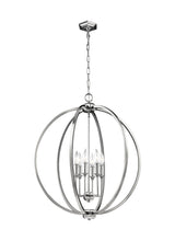 Load image into Gallery viewer, 24&quot; wide Polished Nickel Corinne 6 Light Chandelier with crystal inlay